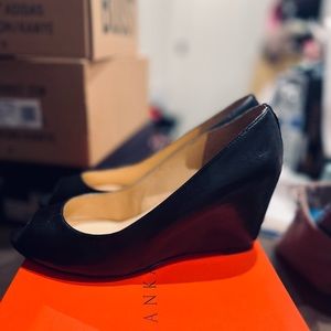 Black Leather Wedge Heels size 8.5 comes with box